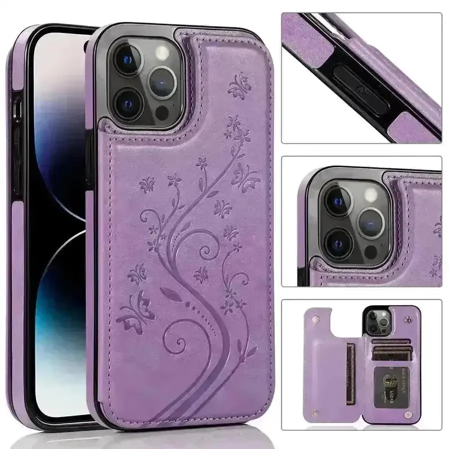 Butterfly Magnetic Flip Leather Phone Case (For iPhones) - Bear Hugs