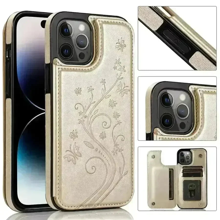 Butterfly Magnetic Flip Leather Phone Case (For iPhones) - Bear Hugs