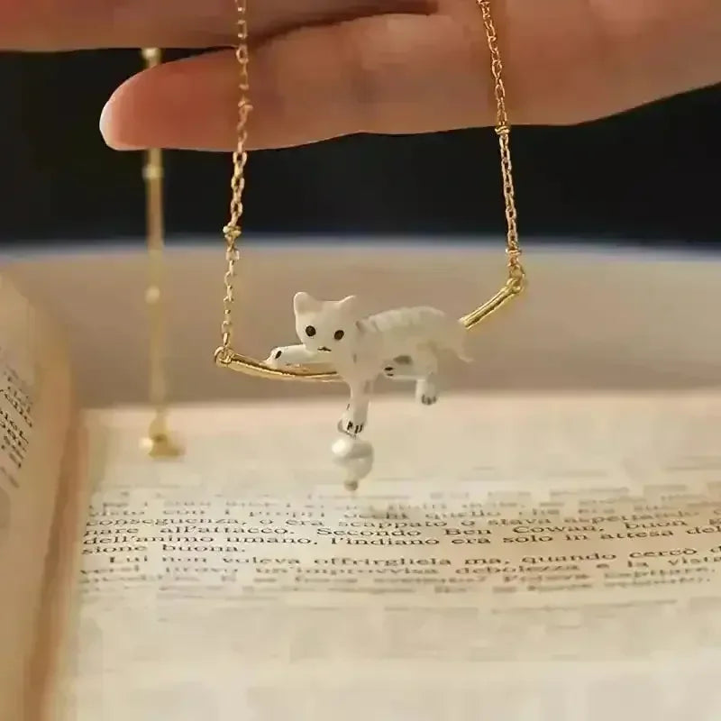 Chic Enamel Cat Pendant - Bear Hugs