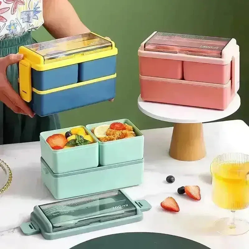 Colourful Double Layered Very Trendy Lunch Box For Kids and Adults