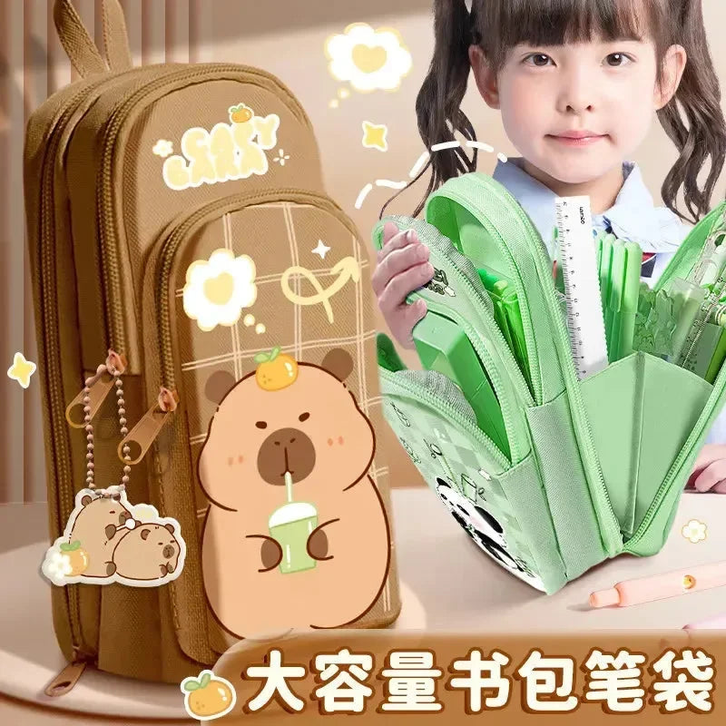 Cosmic Capy 3 Section Pencil Pouch - Bear Hugs