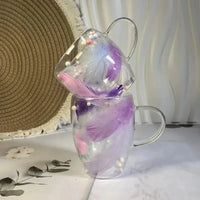 Creative Feather Embedded Glass Mugs - Bear Hugs