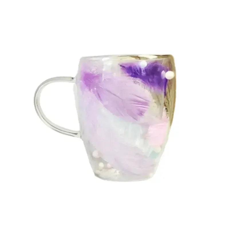Creative Feather Embedded Glass Mugs - Bear Hugs