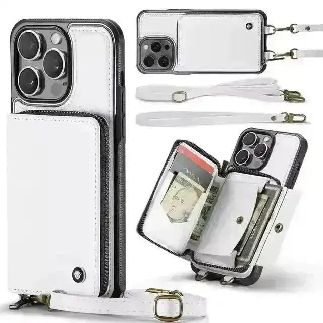 Crossbody Zipper Leather Phone Case (For iPhones) - Bear Hugs