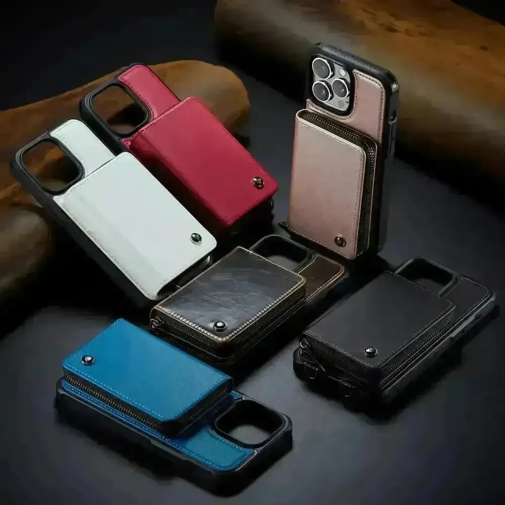 Crossbody Zipper Leather Phone Case (For iPhones) - Bear Hugs