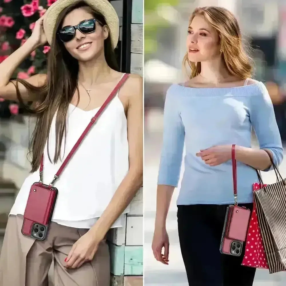 Crossbody Zipper Leather Phone Case (For iPhones) - Bear Hugs