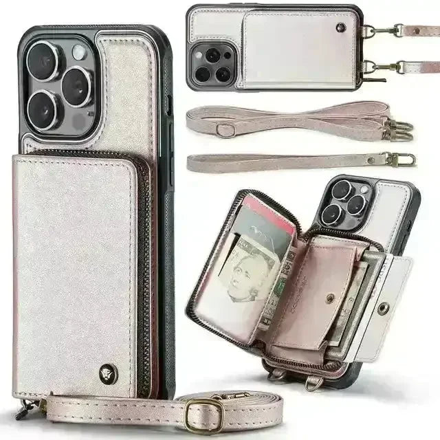 Crossbody Zipper Leather Phone Case (For iPhones) - Bear Hugs