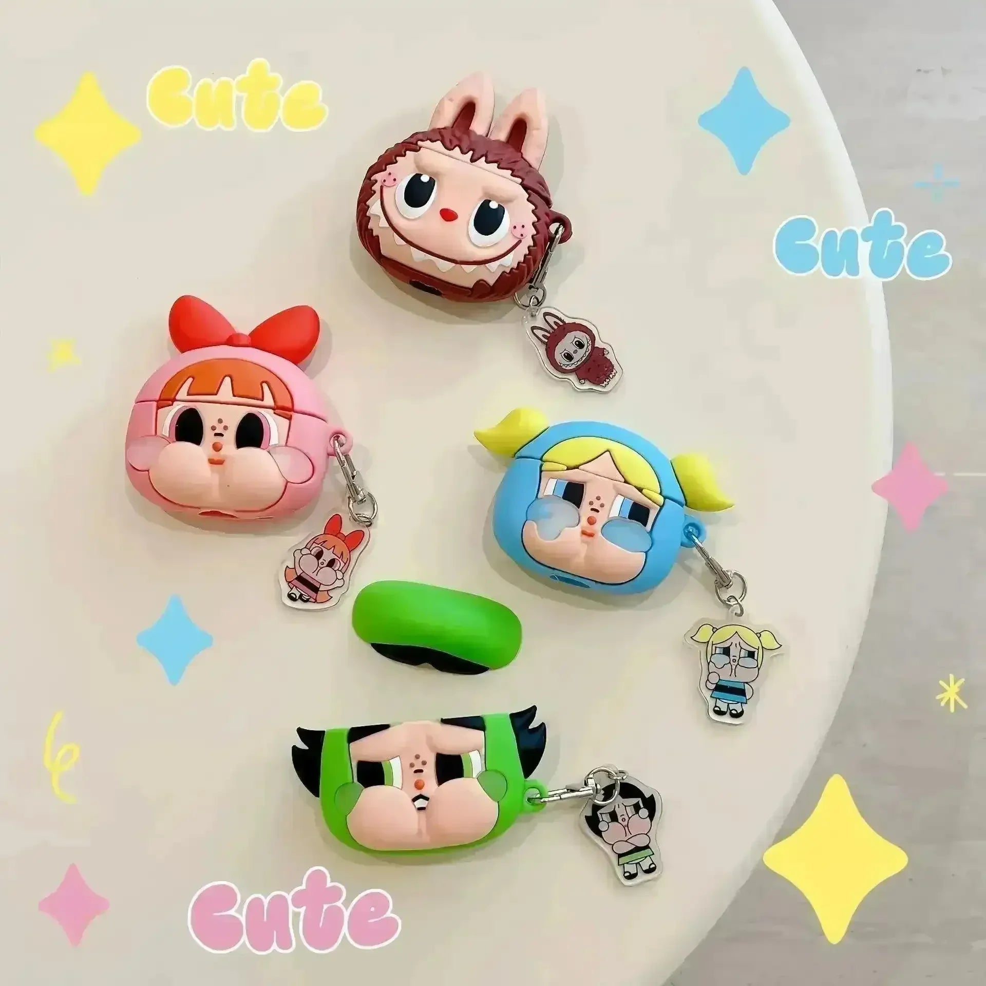 Crybaby Powerpuff Girls & Labubu AirPods Case - Bear Hugs