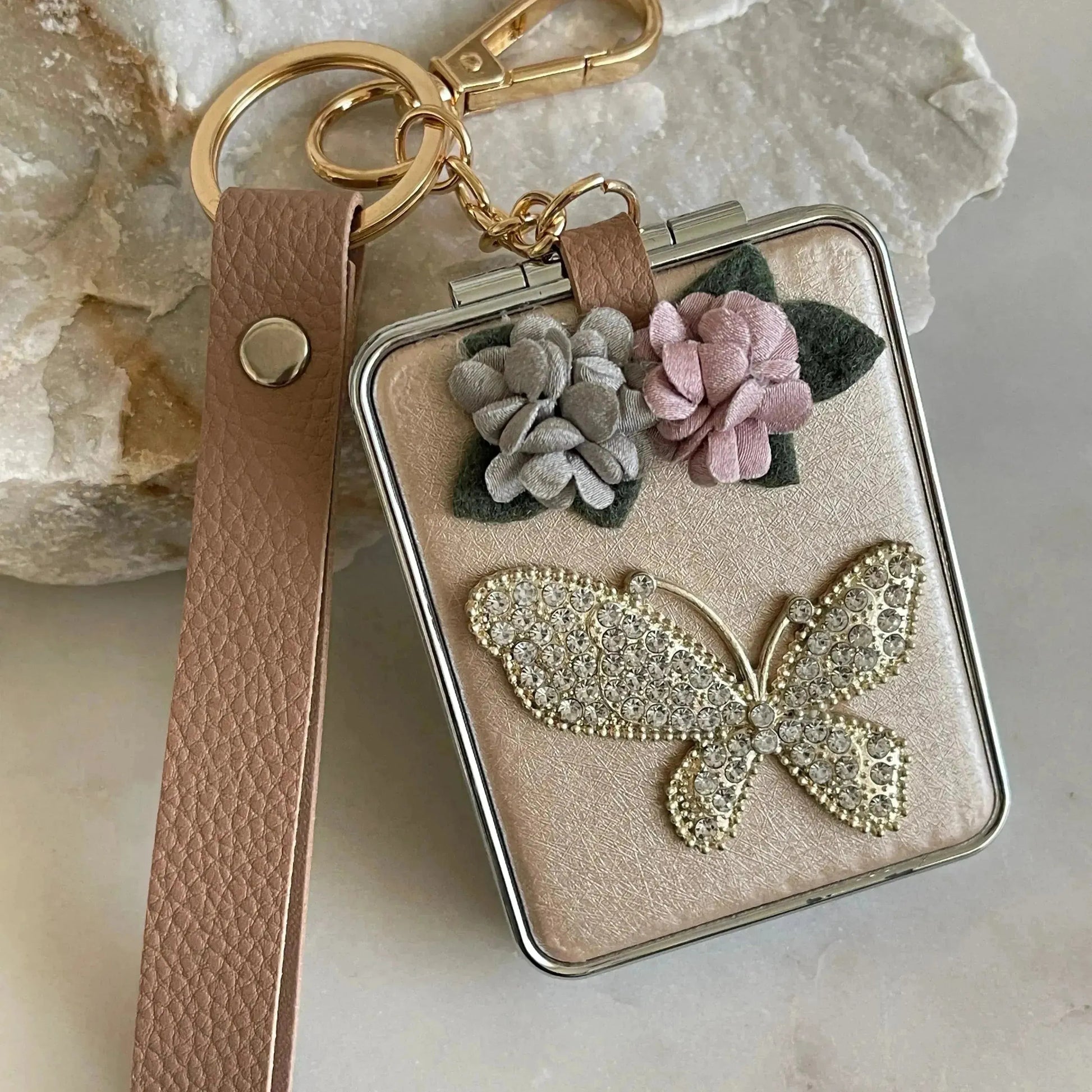Mirror Back Keychains Crystal Butterfly Mirror Keychain