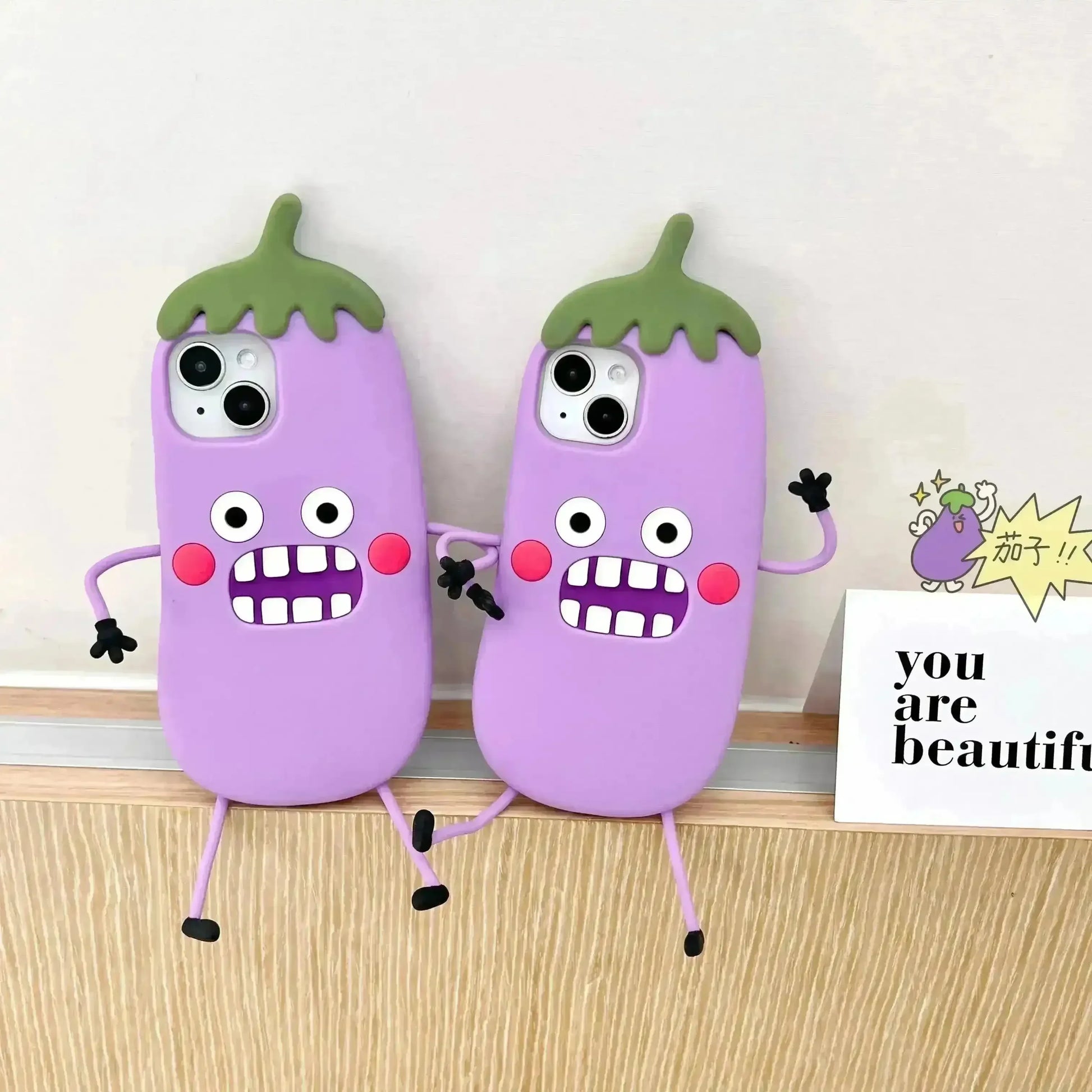 Cute 3D Eggplant Phone Case (For iPhones) - Bear Hugs