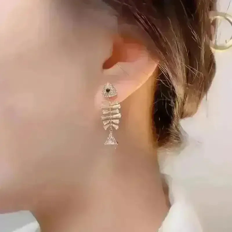 Delicate Fish Bone Dangle Earrings - Bear Hugs