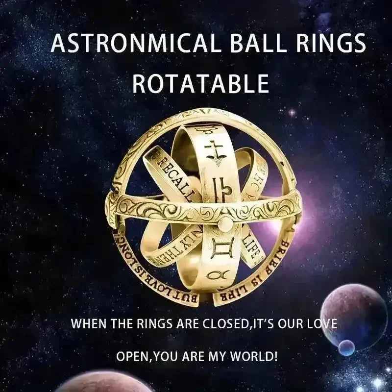 Delicate Rotating Astronomical Sphere Ring - Bear Hugs