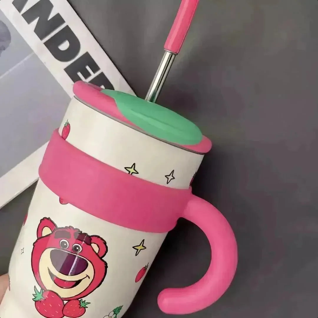 Disney Strawberry Bear Thermos Straw Cup (1000 ml) - Bear Hugs