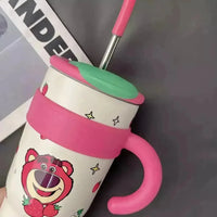 Disney Strawberry Bear Thermos Straw Cup (1000 ml) - Bear Hugs