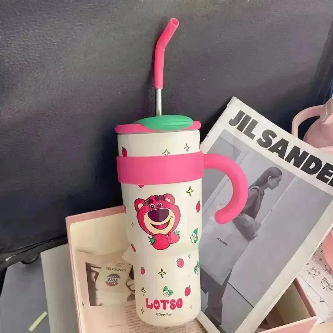 Disney Strawberry Bear Thermos Straw Cup (1000 ml) - Bear Hugs