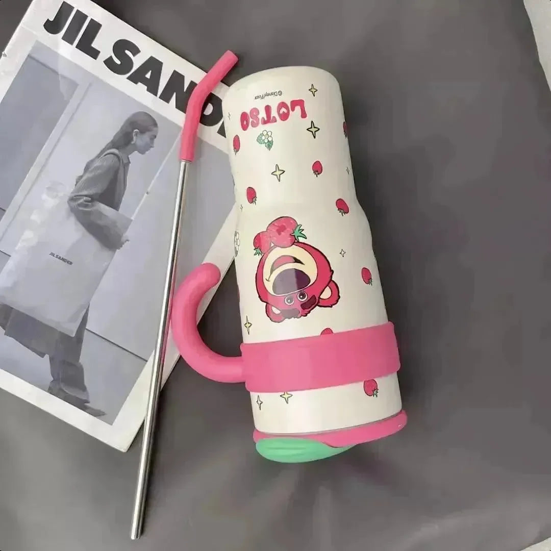 Disney Strawberry Bear Thermos Straw Cup (1000 ml) - Bear Hugs