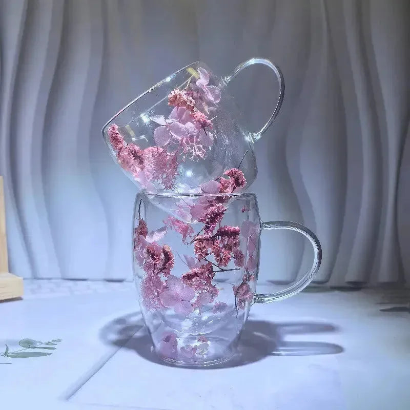 Double Insulated Flower Glass Mugs (400 ml) - Bear Hugs