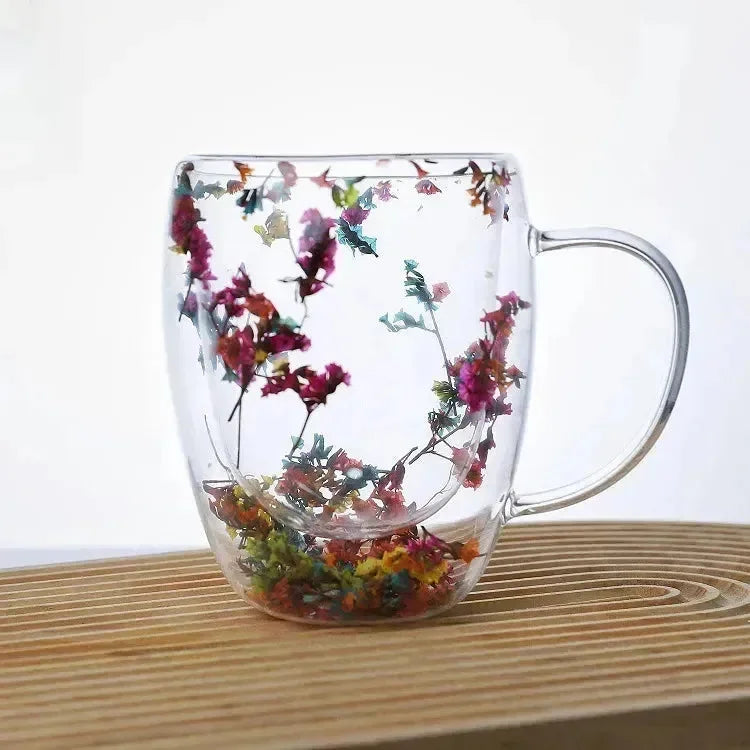 Double Insulated Flower Glass Mugs (400 ml) - Bear Hugs
