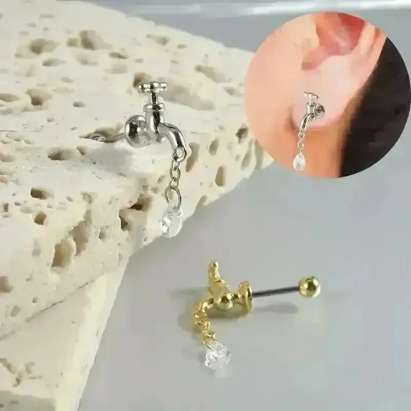 Dripping Faucet Shaped Fancy Stud Earrings - Bear Hugs