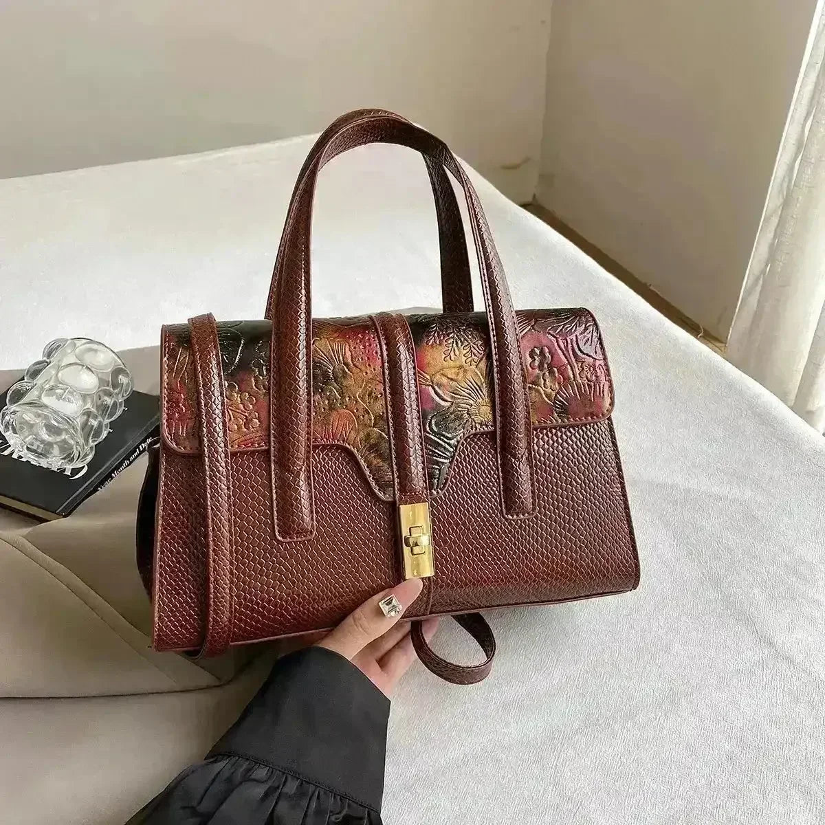Dual Design Leatherette Handbag - Bear Hugs