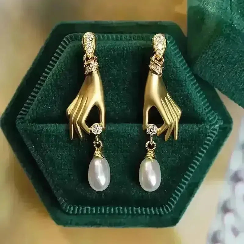 Exquisite Hand Pearl Drop Dangle Earrings - Bear Hugs