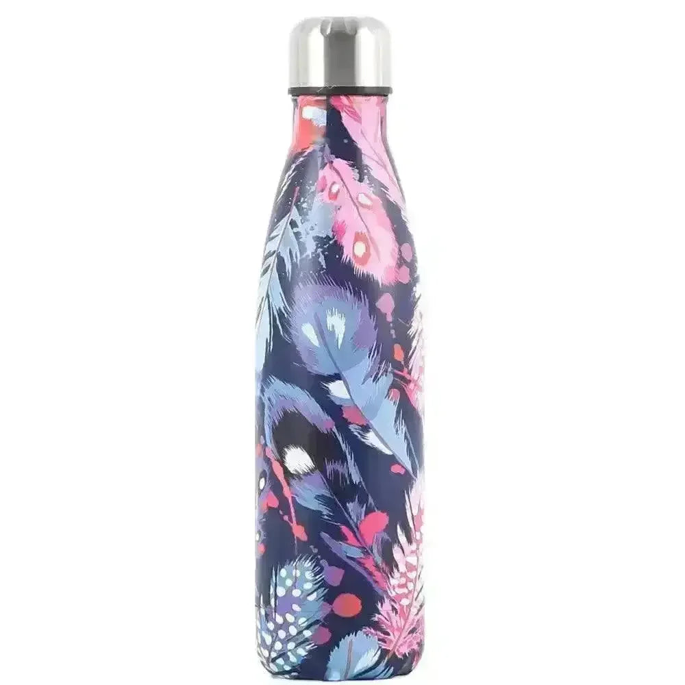 Feather Print Cola Metal Water Bottle (500 ml) - Bear Hugs