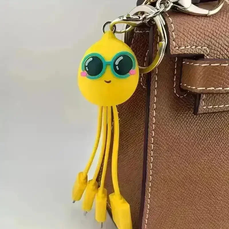 Yellow Fruit Shaped Mini 3-in-1 Charging Cable Keychain