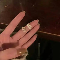 Glamorous Shiny Rhinestone Dollar Stud Earrings - Bear Hugs