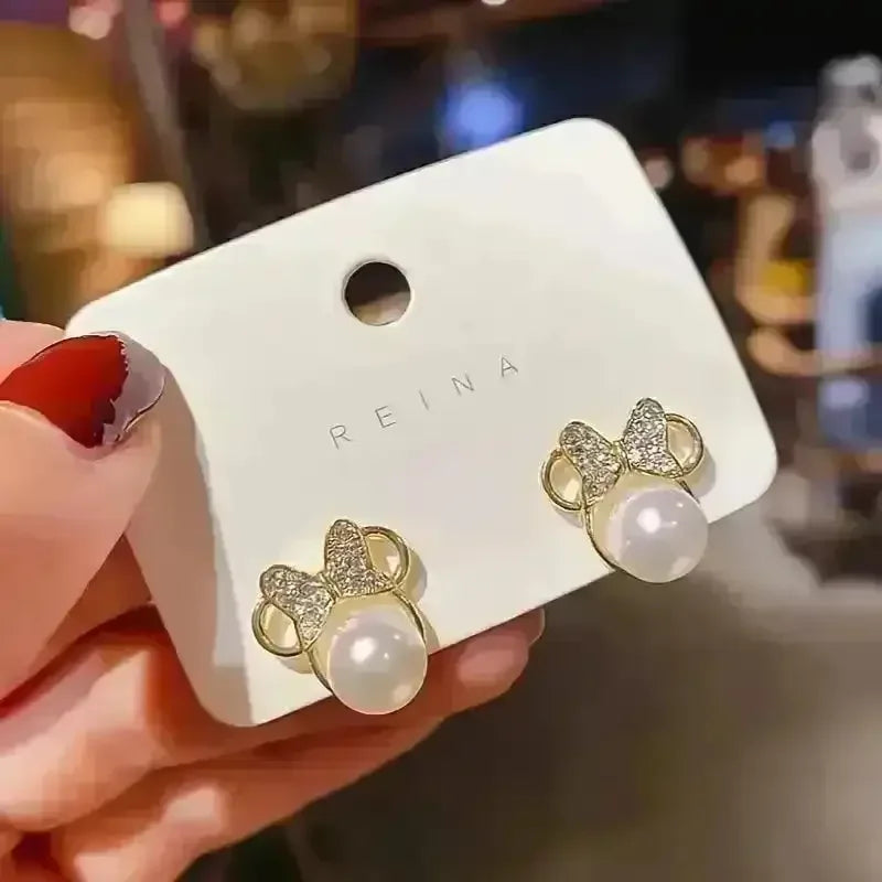 Golden Minnie Mouse Pearl Earrings - Bear Hugs