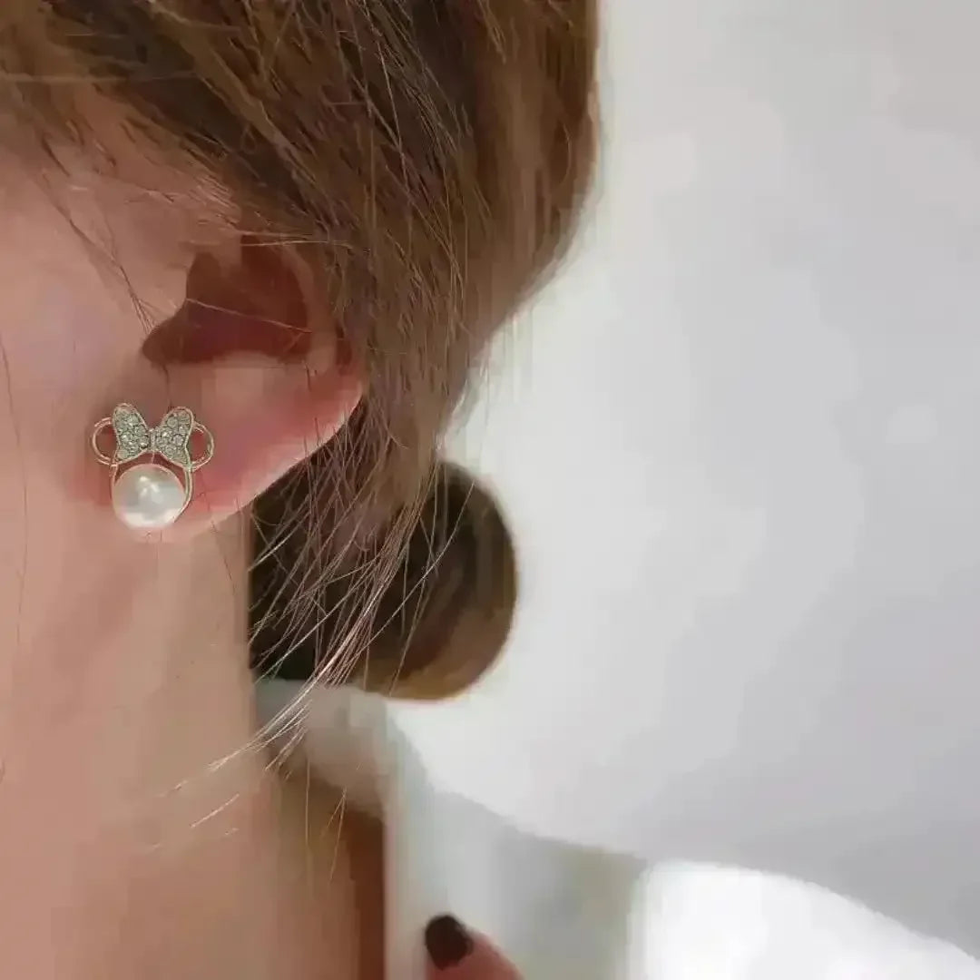 Golden Minnie Mouse Pearl Earrings - Bear Hugs