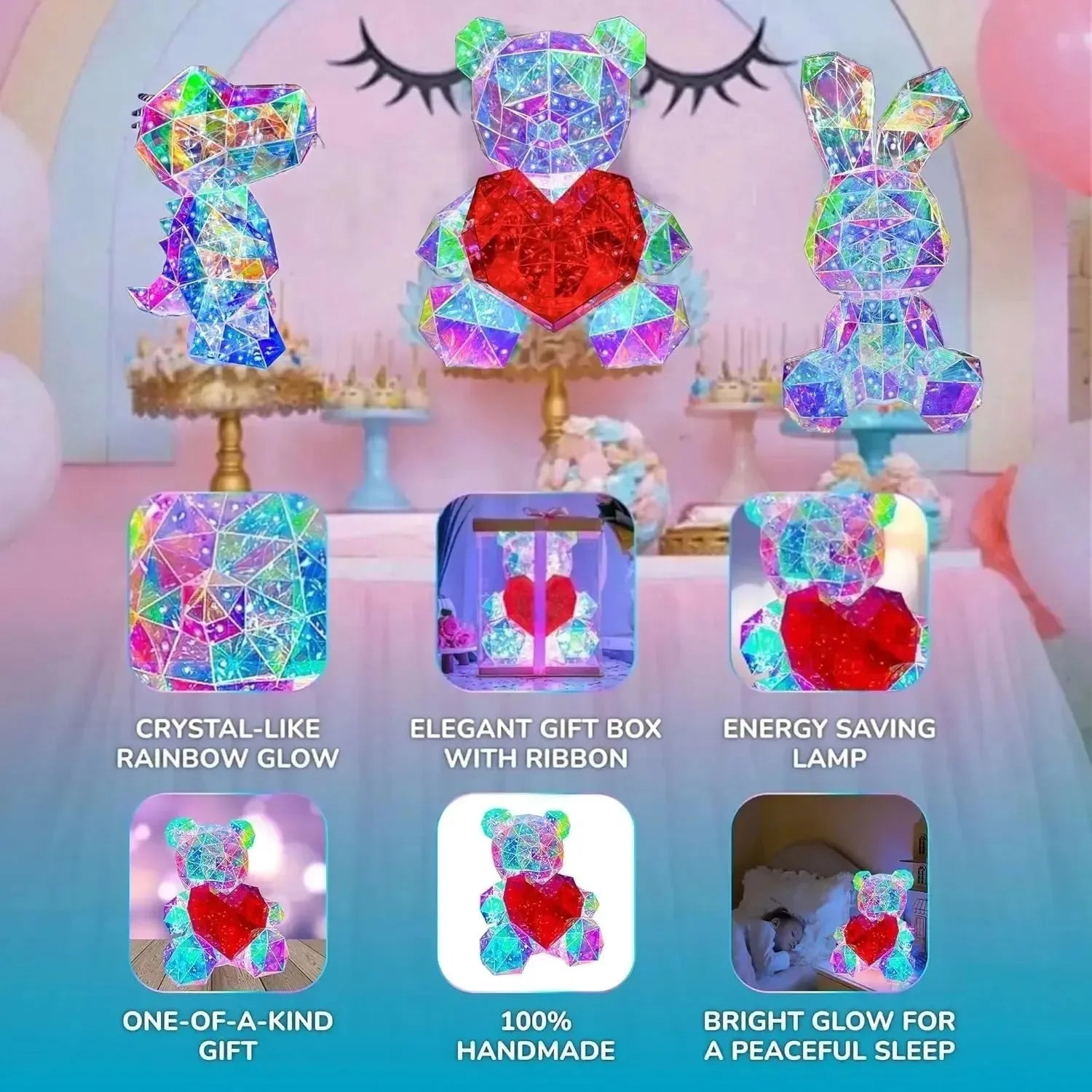 Heartlight Harmony Teddy Bear Lamp - Bear Hugs