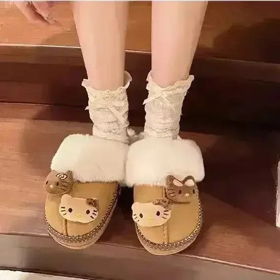 Hello Kitty Fuzzy Brown Winter Slippers - Bear Hugs