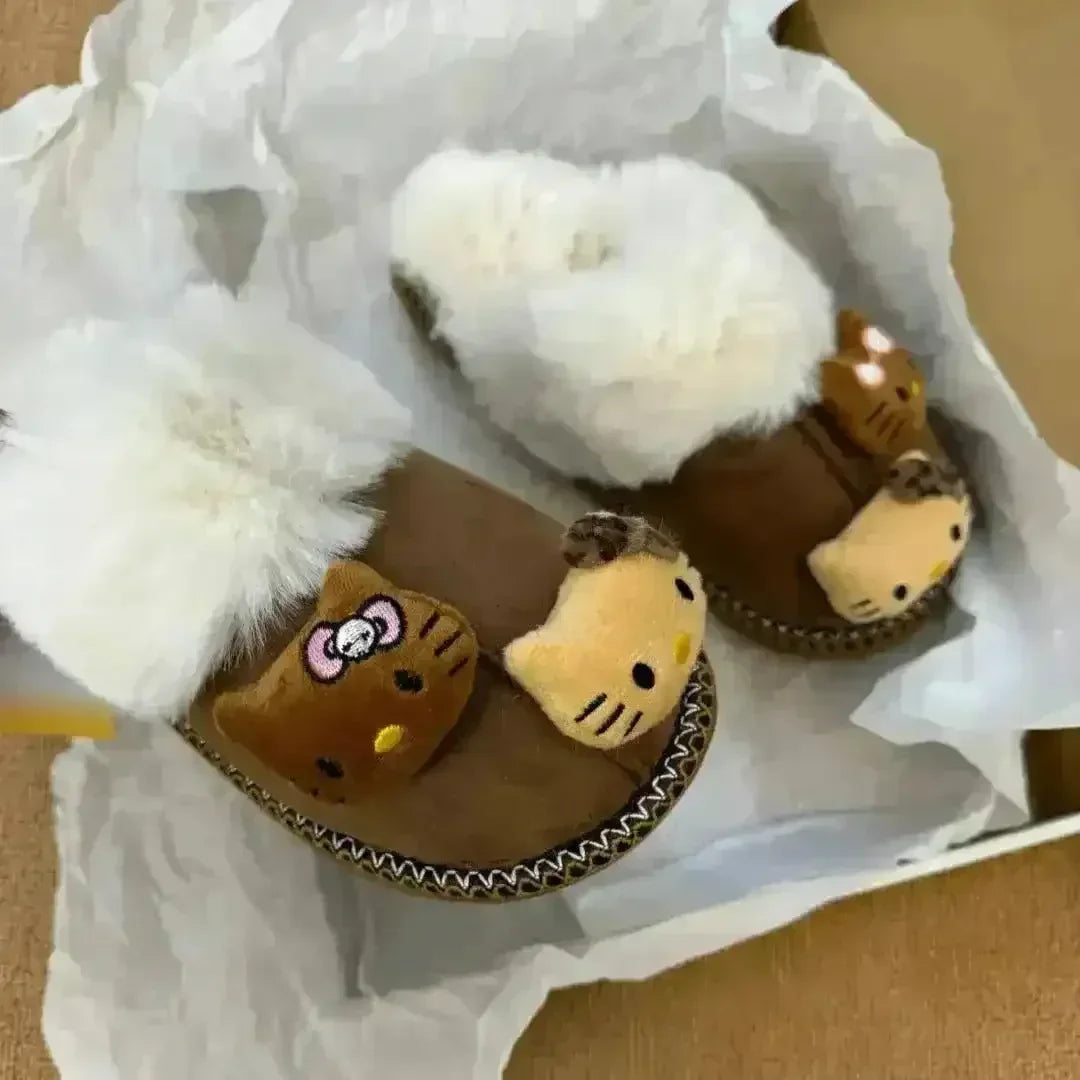 Hello Kitty Fuzzy Brown Winter Slippers - Bear Hugs
