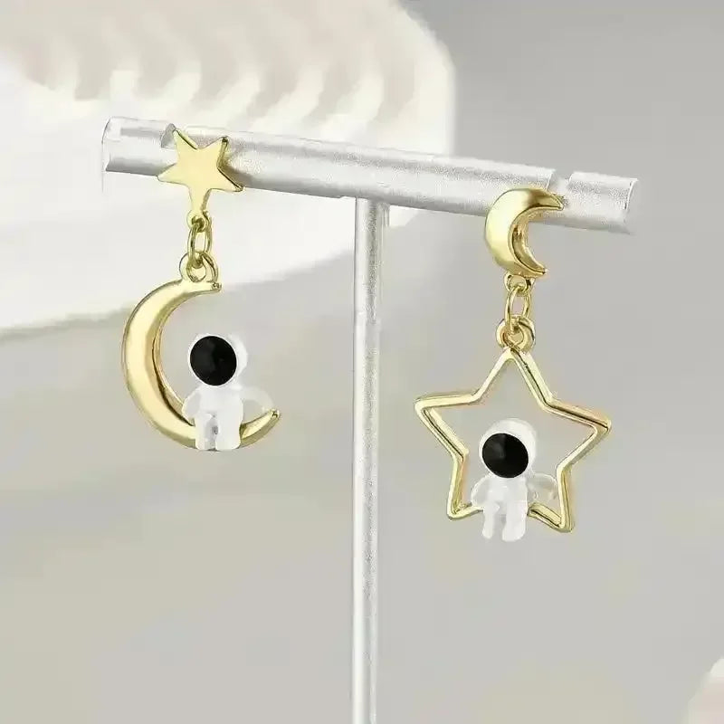 Hollow Moon Astronaut Dangle Earrings - Bear Hugs