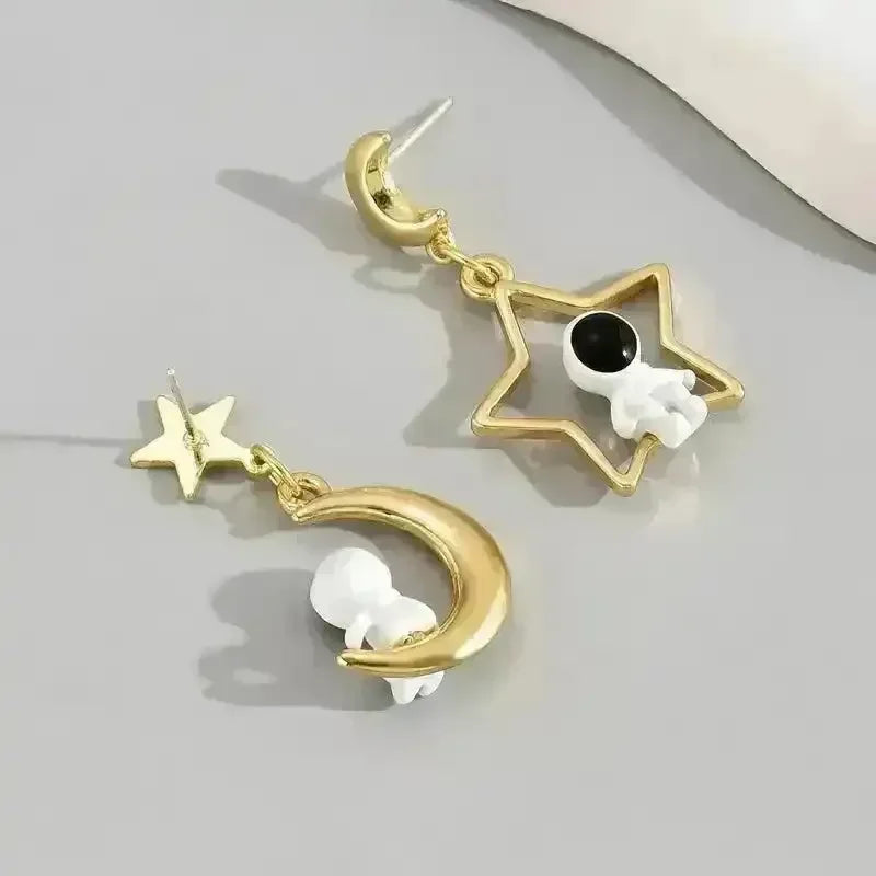 Hollow Moon Astronaut Dangle Earrings - Bear Hugs