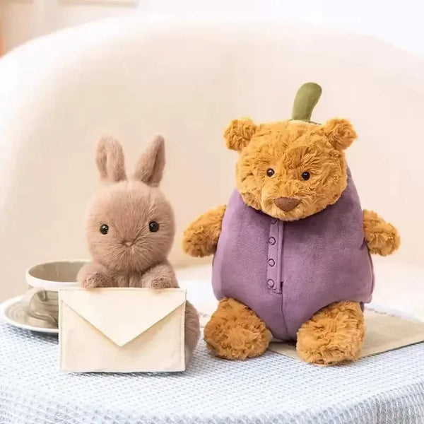 Jellycat Eggplant Bear and Envelope Rabbit