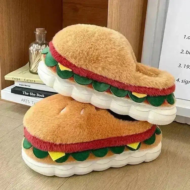 Kawaii Hamburger Fuzzy Slippers - Bear Hugs