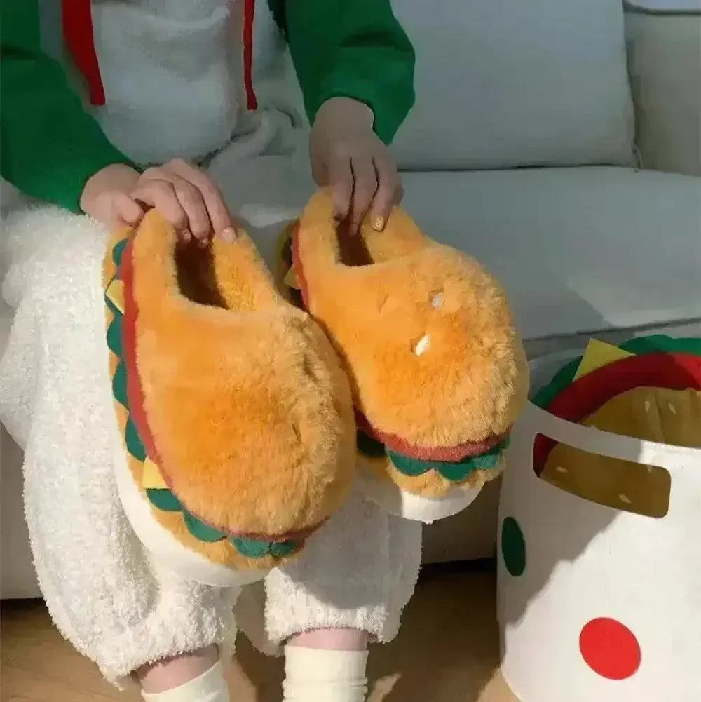 Kawaii Hamburger Fuzzy Slippers - Bear Hugs