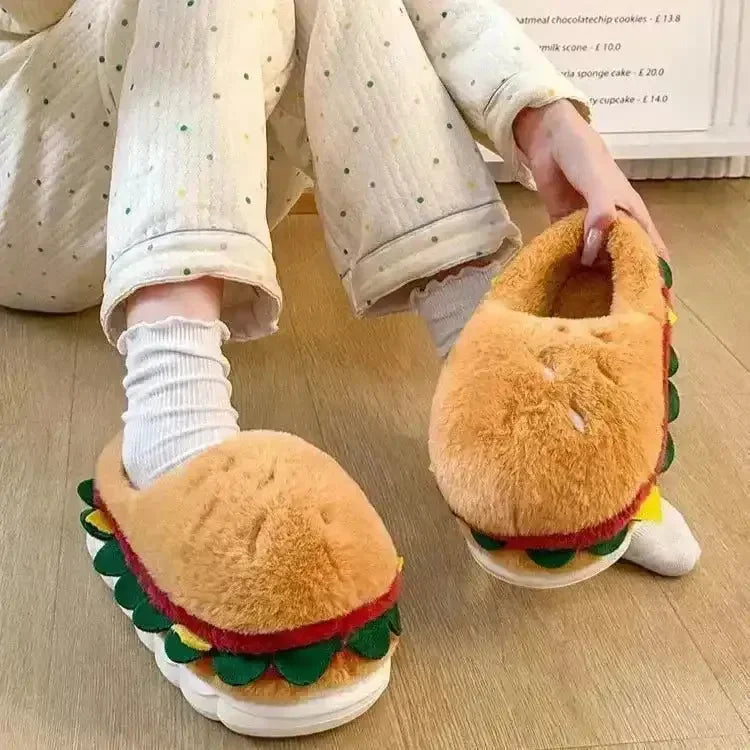 Kawaii Hamburger Fuzzy Slippers - Bear Hugs