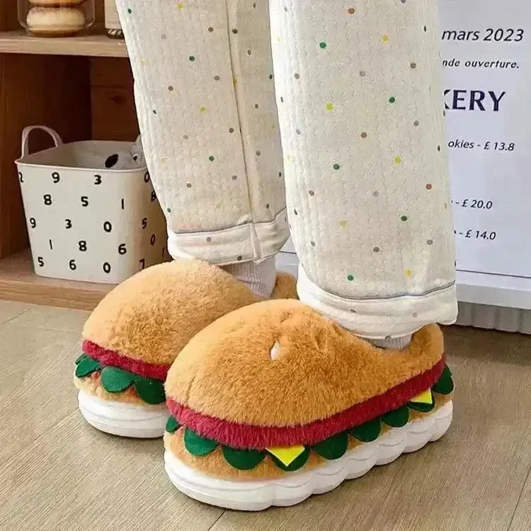 Kawaii Hamburger Fuzzy Slippers - Bear Hugs