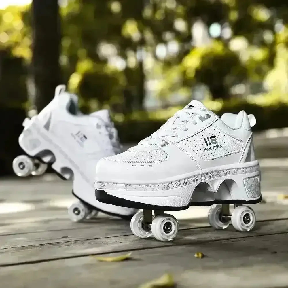 Kick Speed Four-Wheel 2 in 1 Deformation Roller Skate Shoes - Bear Hugs