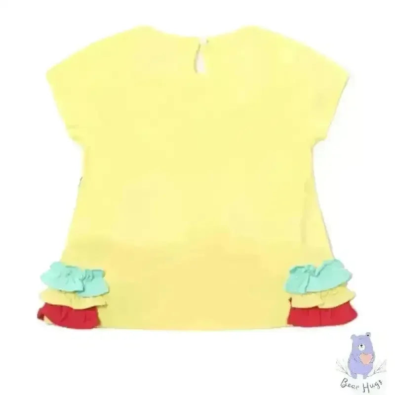 Kids Printed Round-Neck Top with Ruffled Panels - Bear Hugs