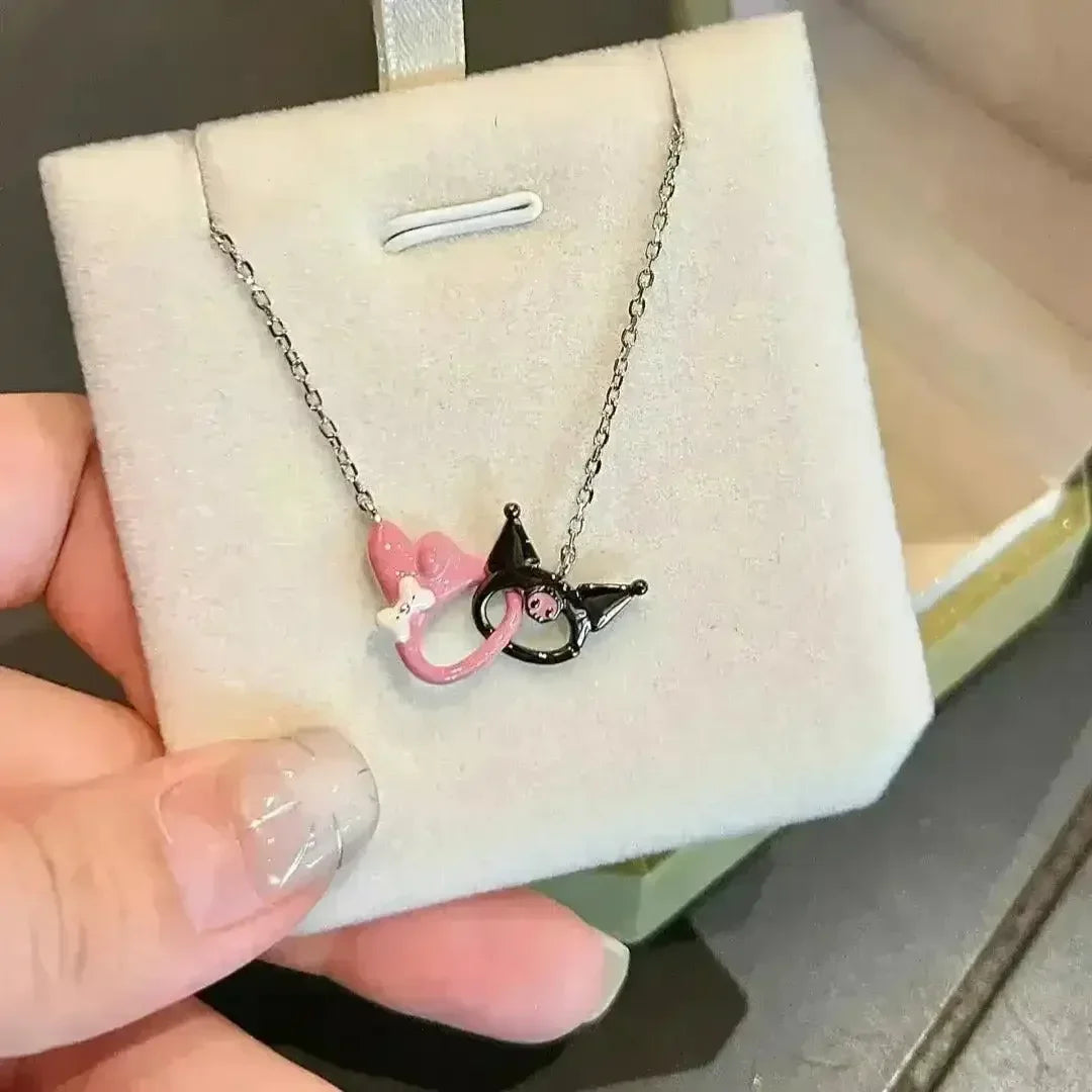 Kuromi and My Melody Double Interlocking Necklace - Bear Hugs