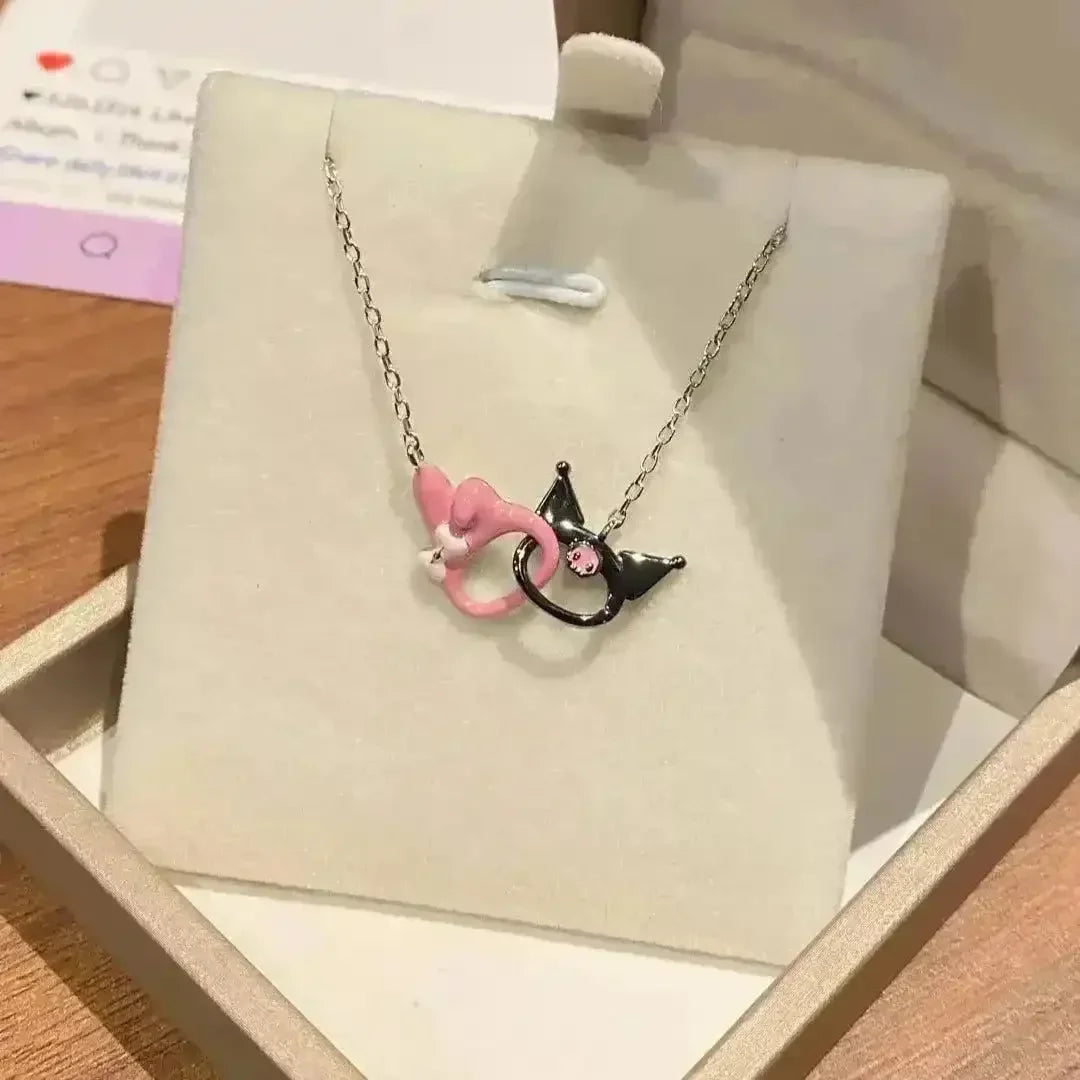 Kuromi and My Melody Double Interlocking Necklace - Bear Hugs