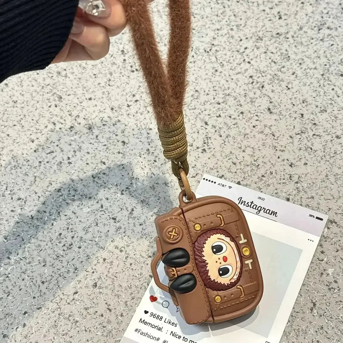 Labubu Brown Leather Case (For Airpods) - Bear Hugs