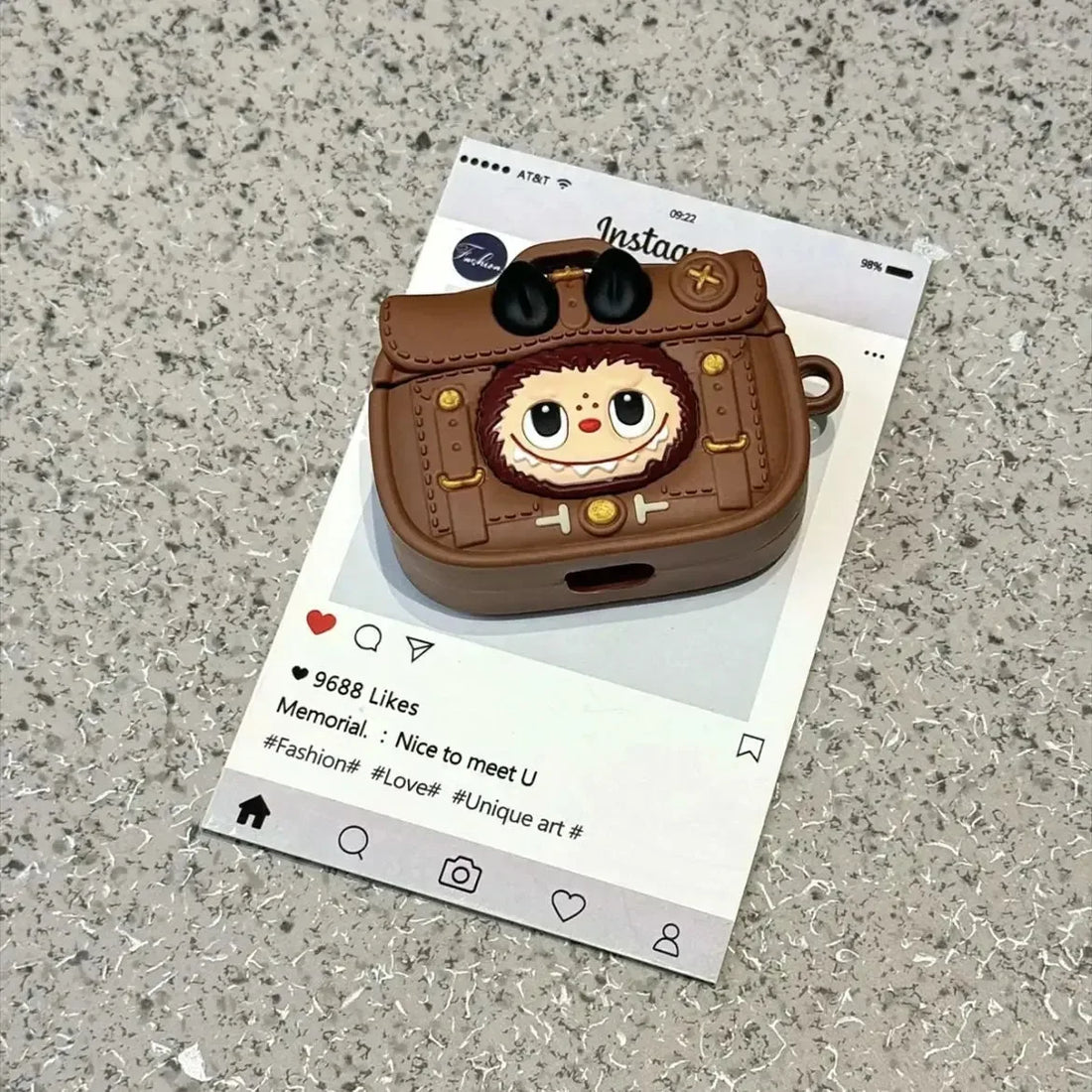 Labubu Brown Leather Case (For Airpods) - Bear Hugs