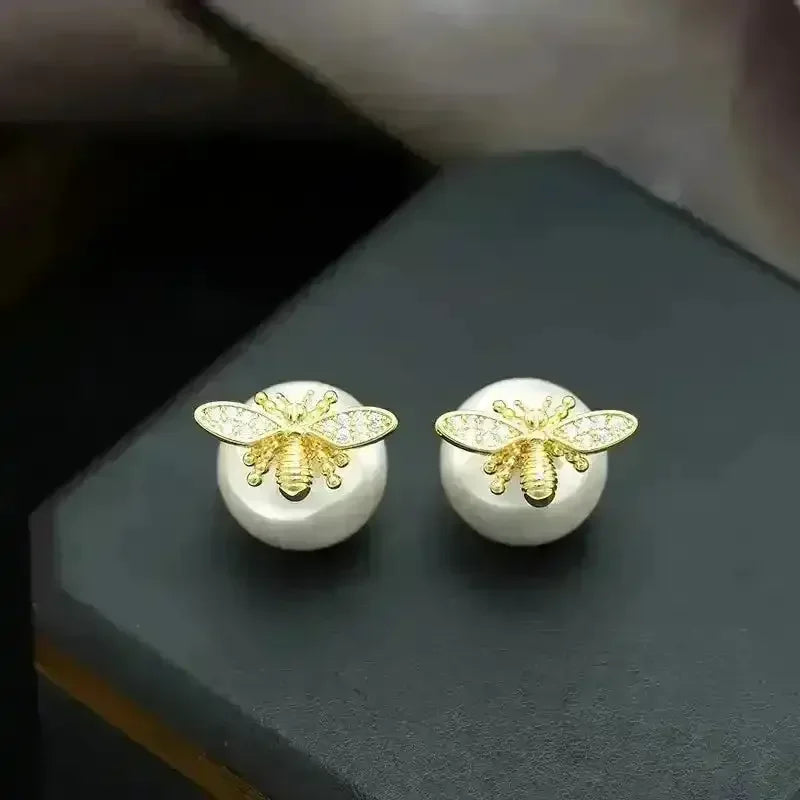 Little Bee Pearl Drop Stud Earrings - Bear Hugs