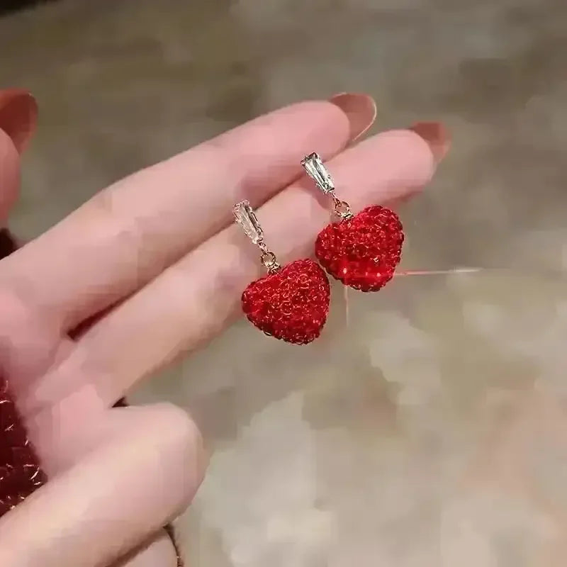 Luxurious Red Heart Dangle Earrings - Bear Hugs
