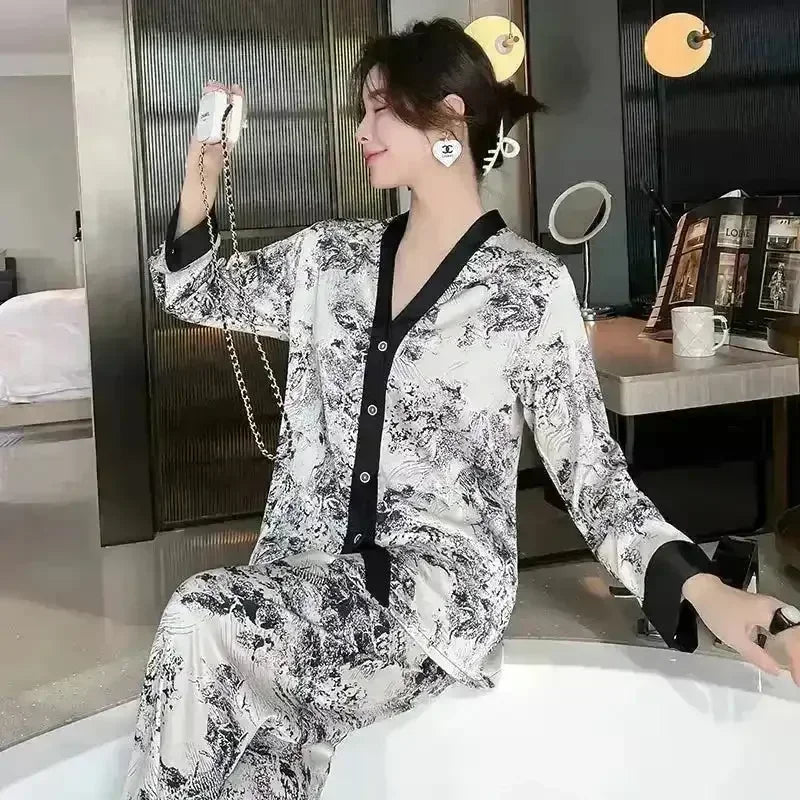 Luxury Designer Ice Silk Night Suit - Bear Hugs