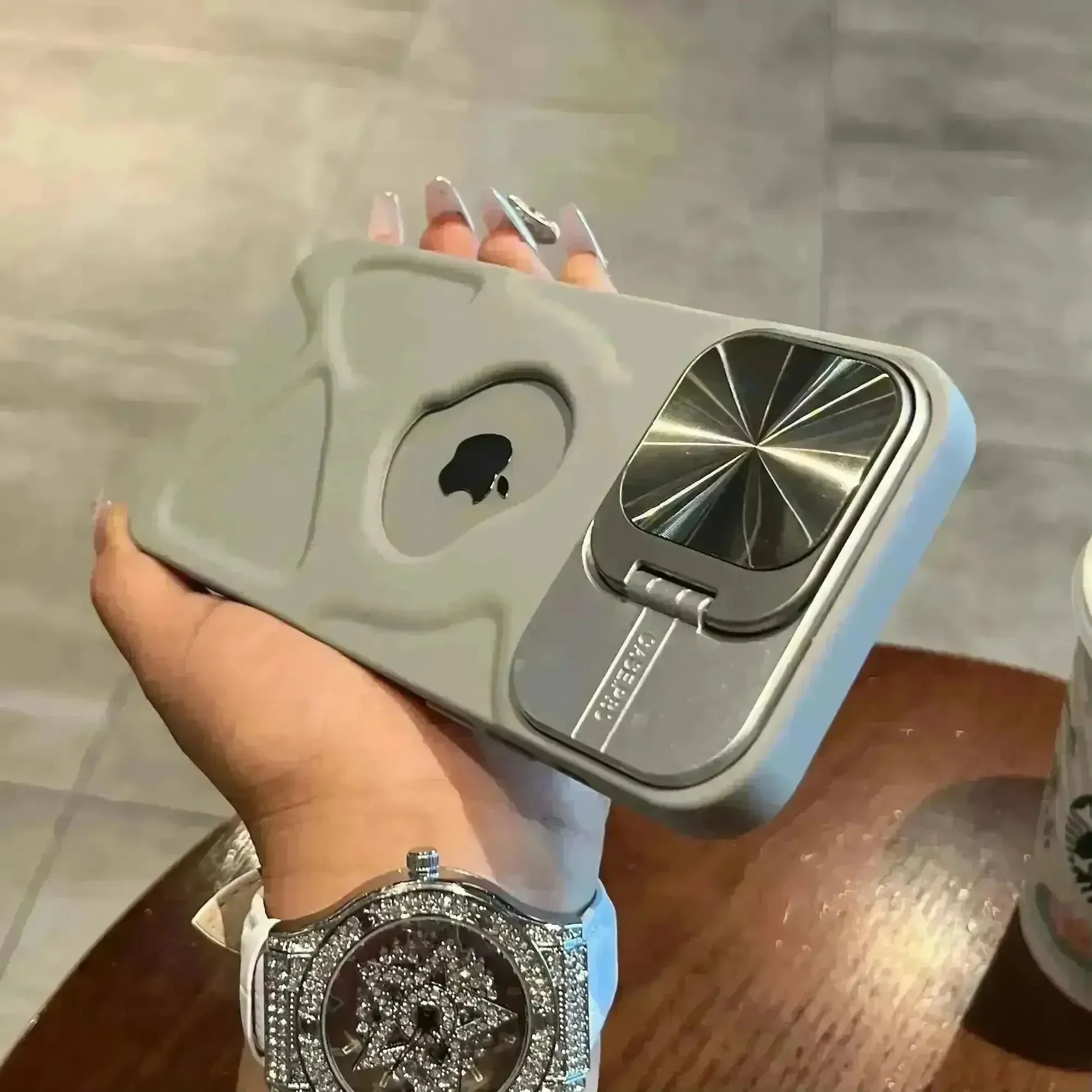 Luxury Flip Up Bracket Camera Protect Case (For iPhones) - Bear Hugs